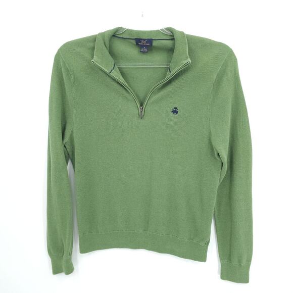 Brooks Brothers Sweater Mens Small Green 346 1/4 Zip Linen Blend Pullover Preppy - Picture 1 of 10